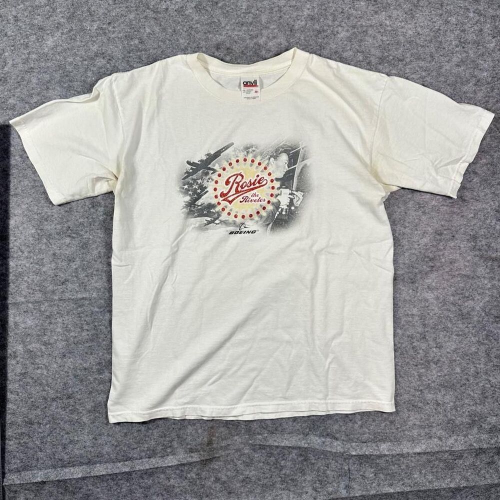 Anvil Men's White and Cream T-shirt